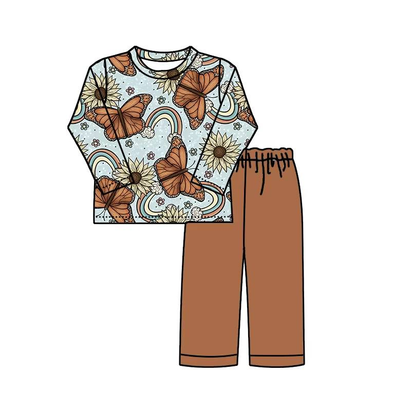 Custom moq 5 each style eta 6-7weeks baby girl clothes butterfly long sleeve pants sets -25.8.1
