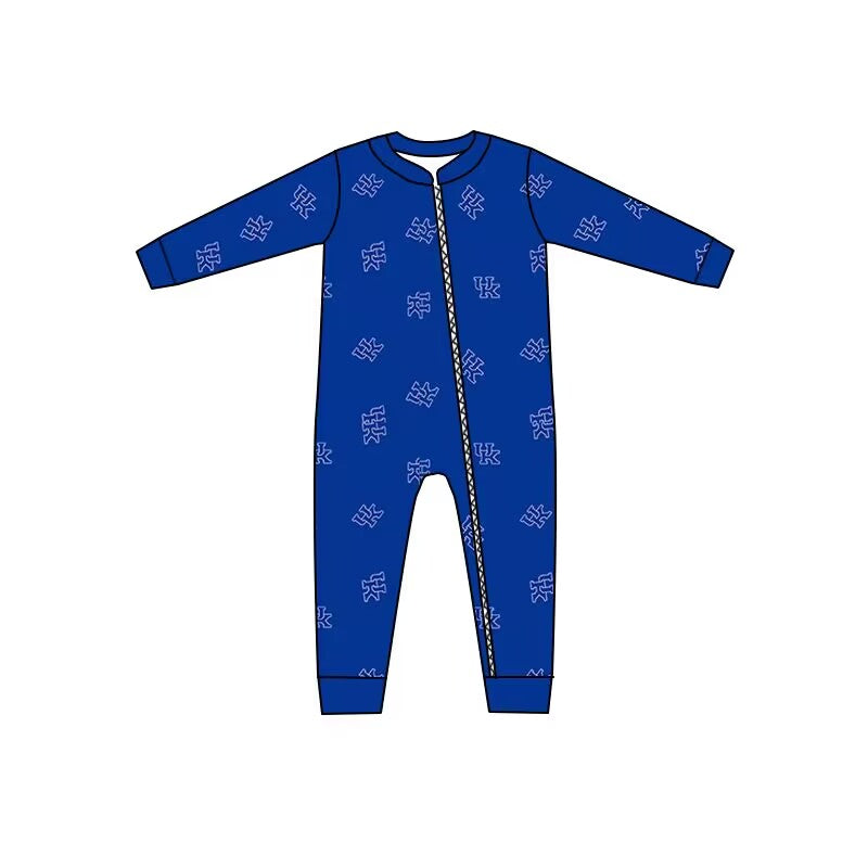 Custom moq 5 eta 6-8weeks baby boys clothes team blue long sleeve romper