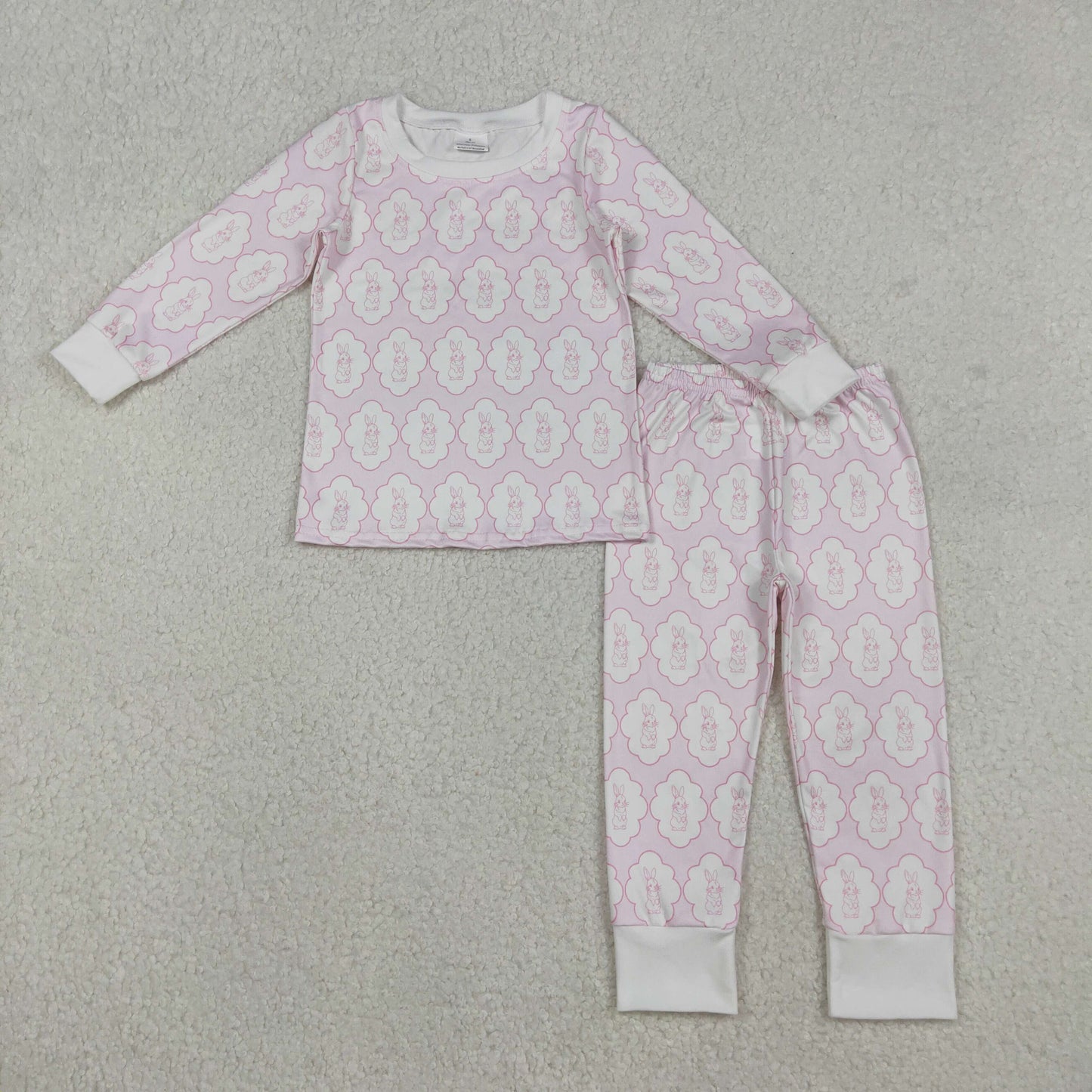 RTS NO MOQ(In Stock) Easter bunny pink long-sleeved pants pajama set