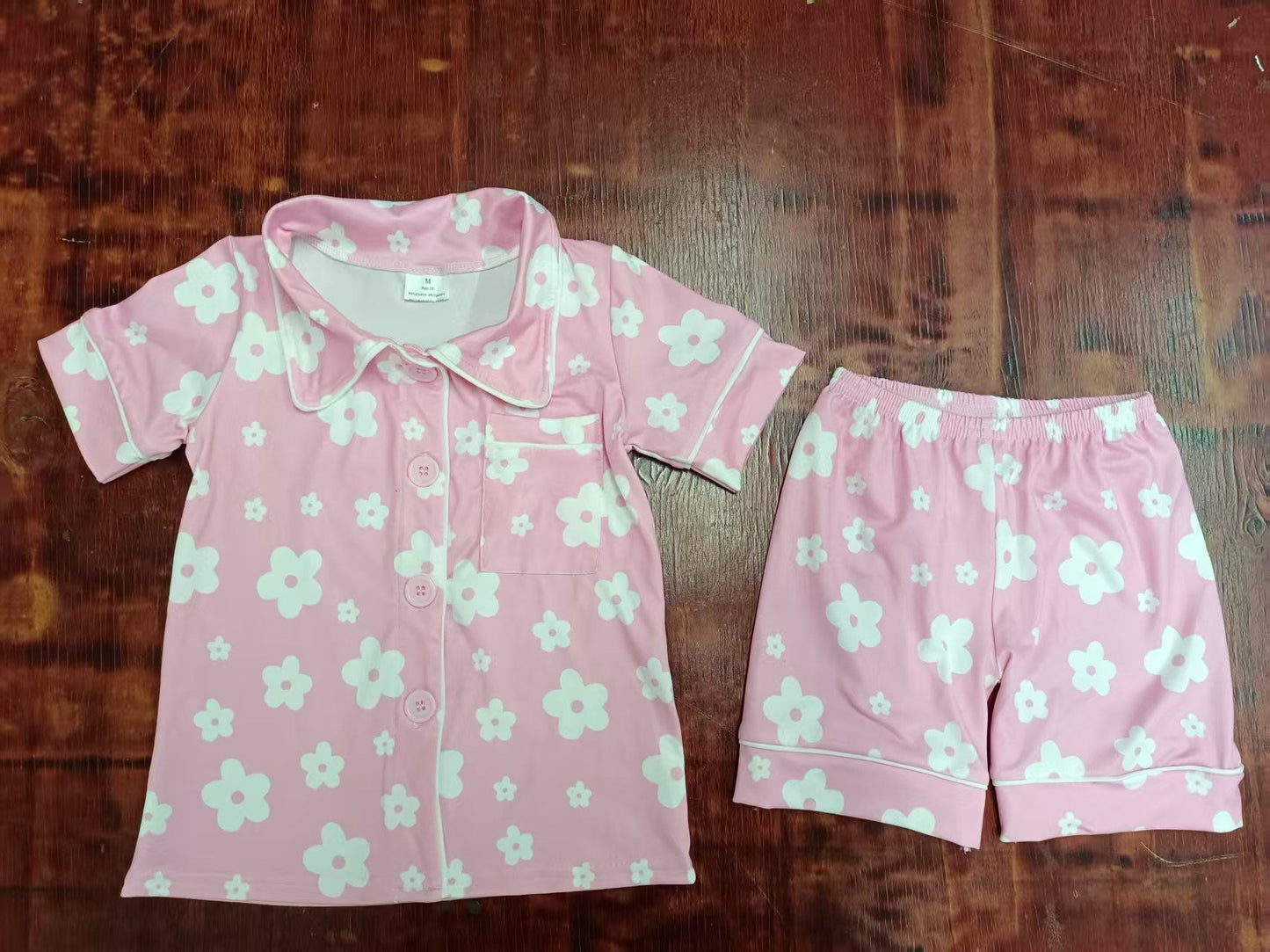 Custom moq 3 eta 6-7weeks baby girls clothes floral pink short sleeve shorts pajamas sets