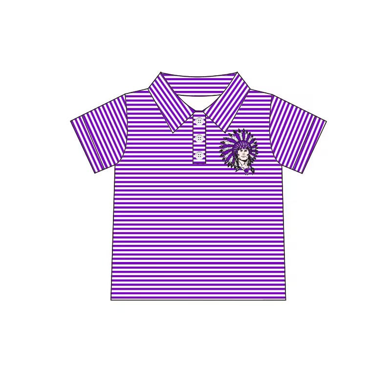custom moq 5 tat about 4-6 weeks team baby Boys clothes purple striped Milk Silk short sleeve top