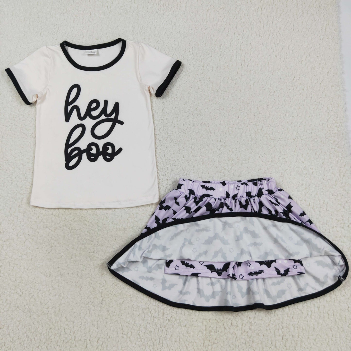 RTS NO MOQ(In Stock) GSD2772 Hey Boo short-sleeved bat skirt set in purple