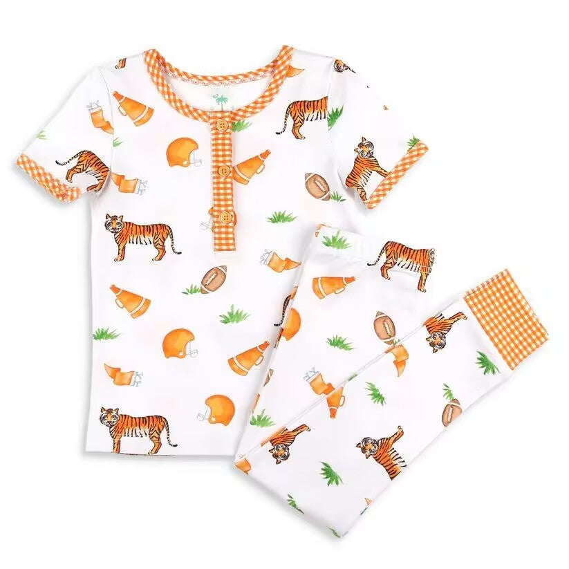 Custom moq 3 eta about 6-8 weeks baby girls clothes tiger orange Short Sleeve Long Pants Pajama Set