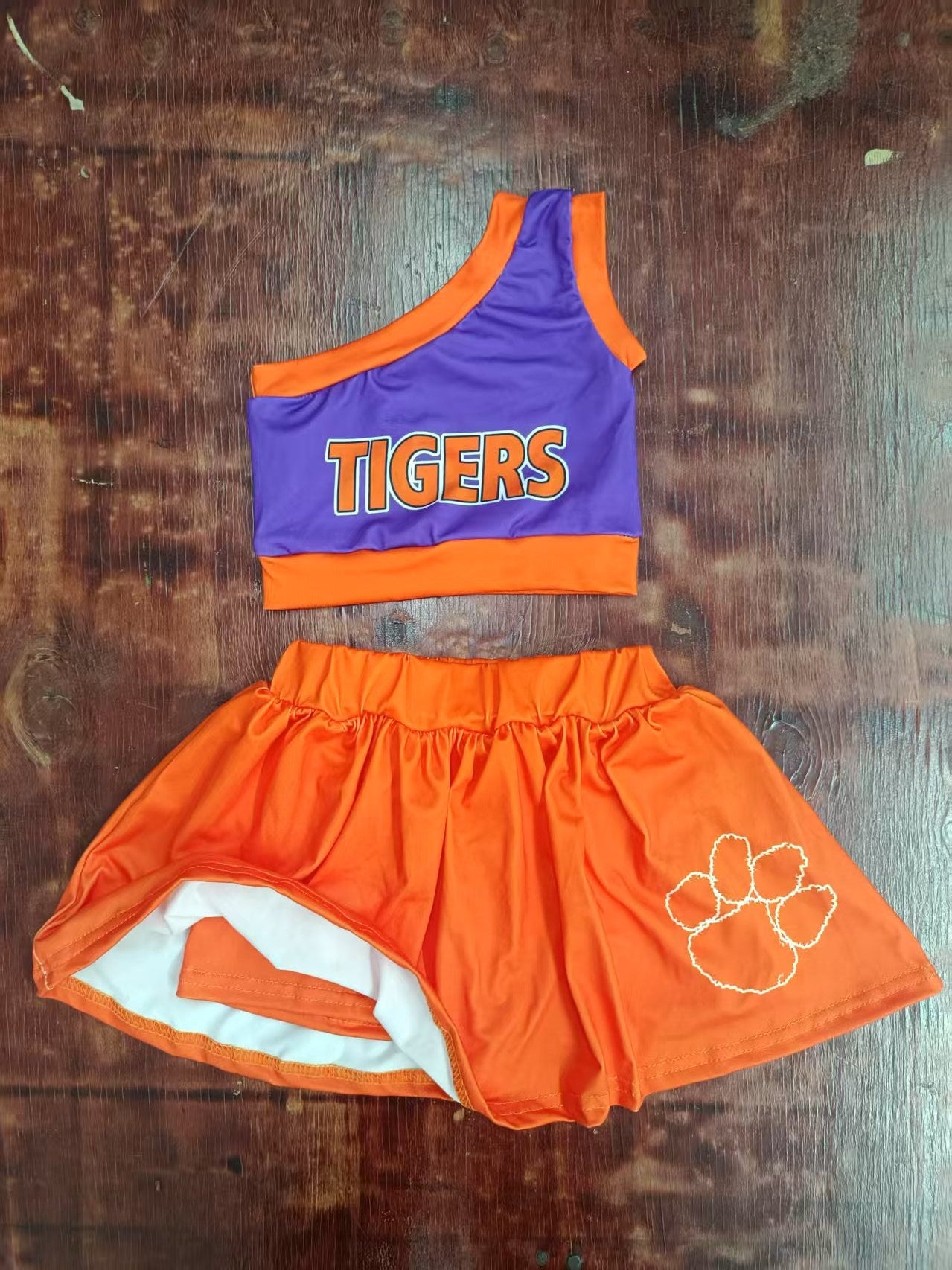 Custom moq 3 eta 6-7weeks baby girl clothes team purple and orange sleeveless skirts dress sets