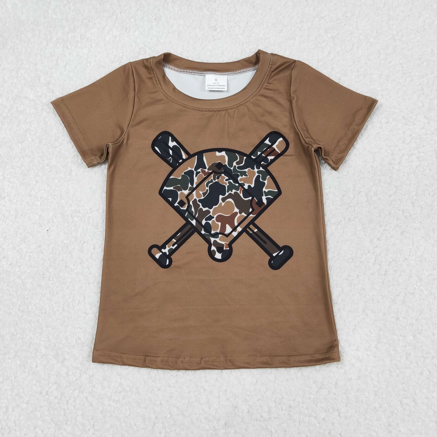 RTS NO MOQ(In Stock) Brown-green camouflage beige fan-shaped baseball short-sleeved shirt