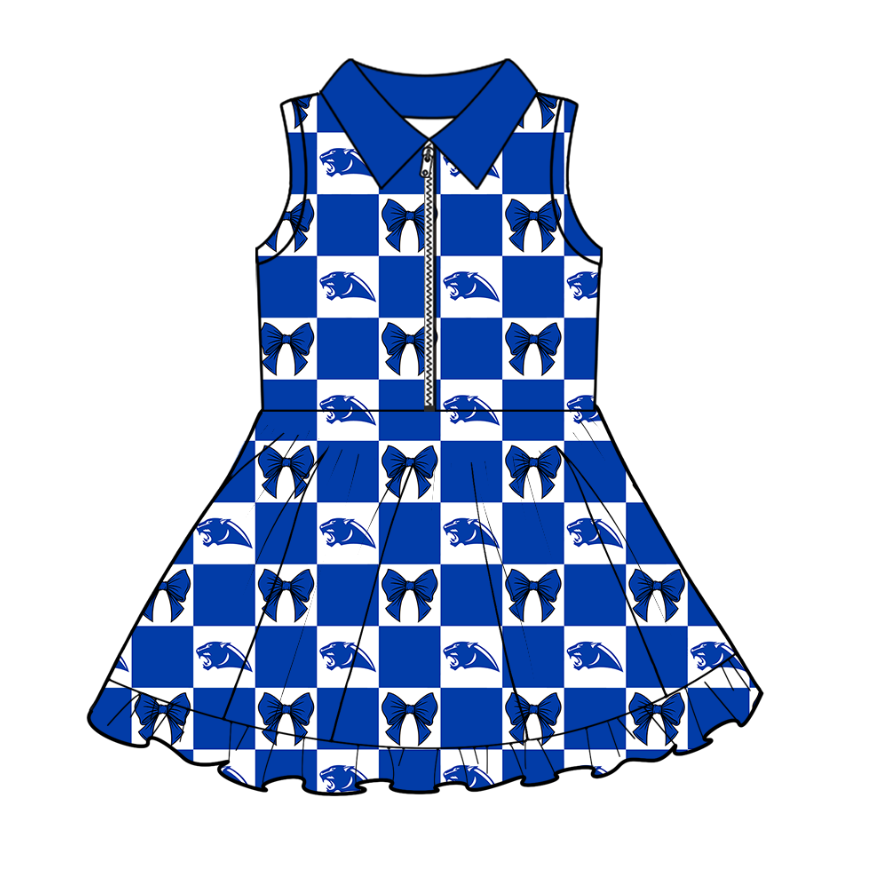 Custom moq 3 or 5 mix size milk silk summer teams baby girl clothes bow blue sleeveless dress