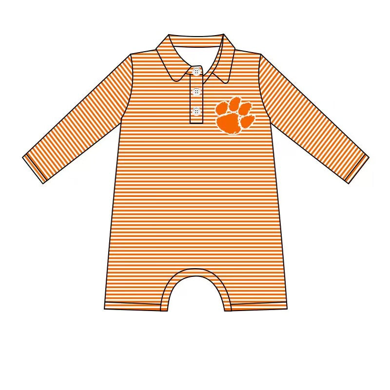 custom moq 3 eta 4/6 weeks baby boys clothes team orange long sleeve romper