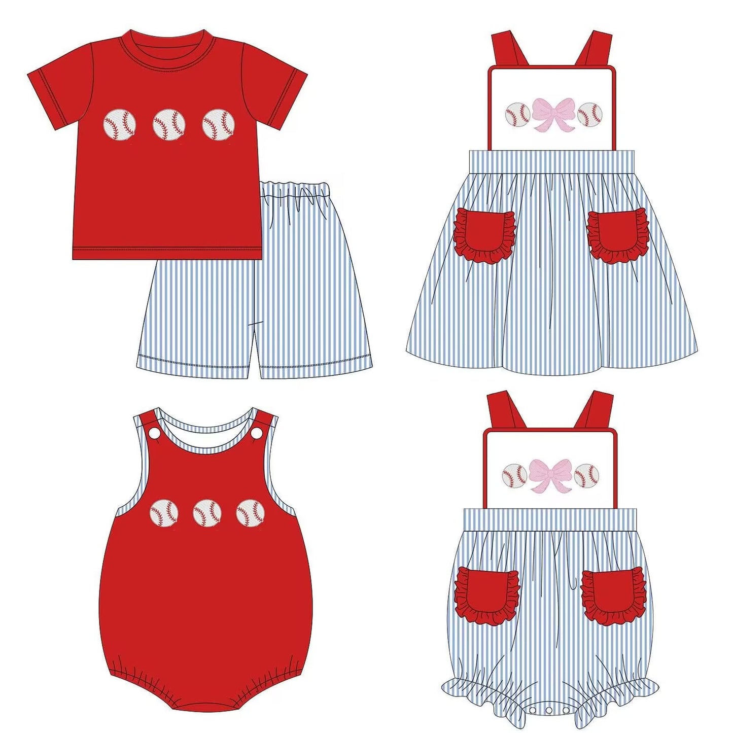 Custom moq 8 mix size eta 6-8weeks baby girl clothes baseball bow short sleeve shorts set and dress and rompers 2-25.9.11