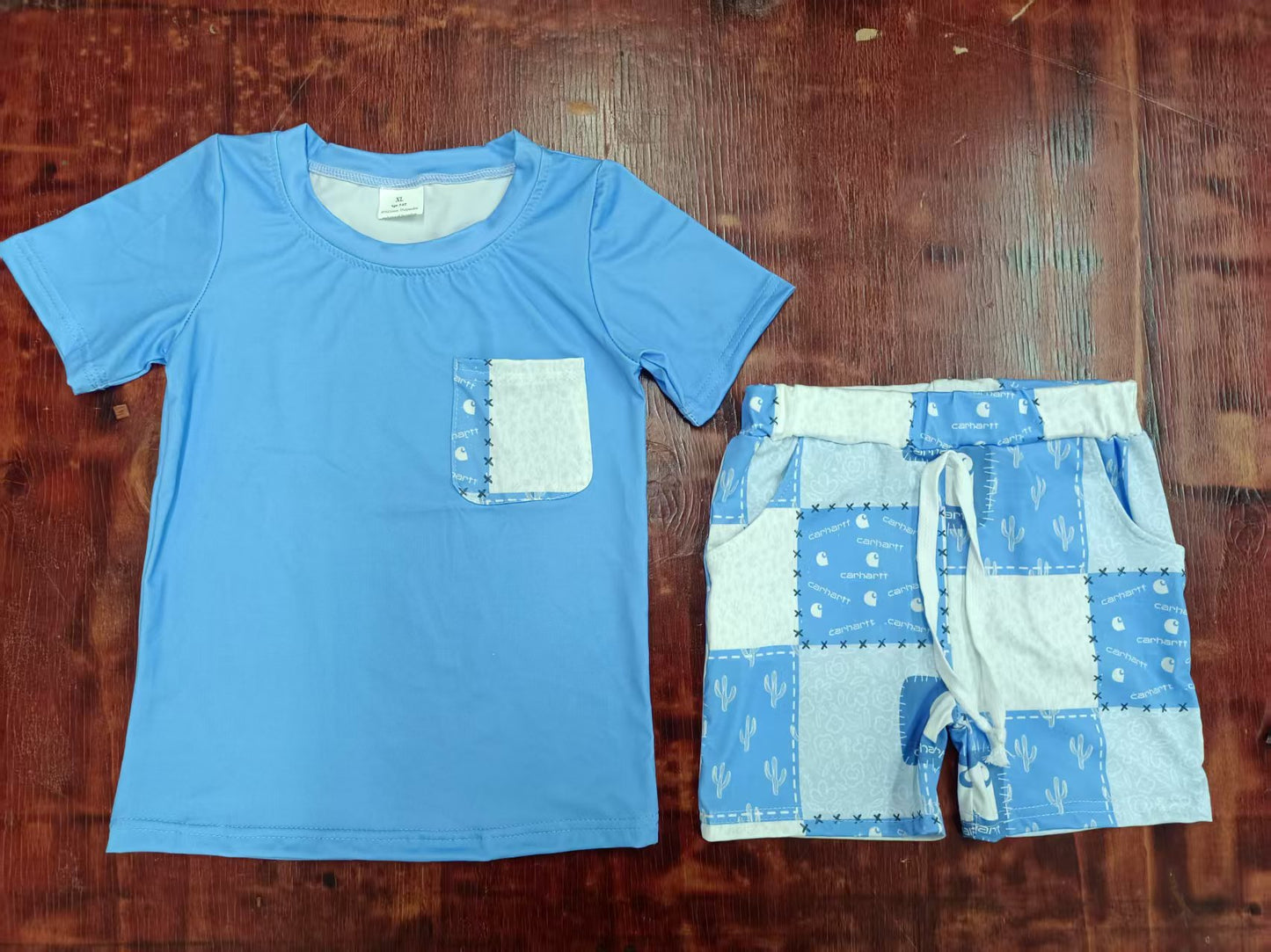 Custom moq 3 eta 6-7weeks baby boy clothes blue short sleeve shorts sets