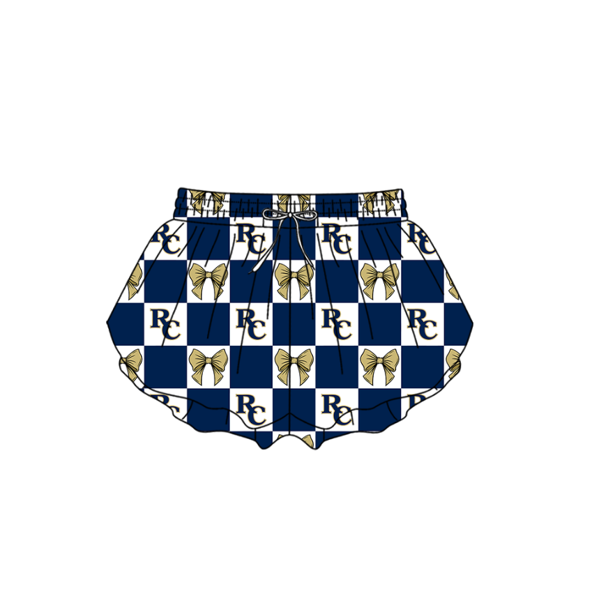 Custom moq 3 or 5 mix size milk silk summer teams baby girl clothes bow blue summer shorts