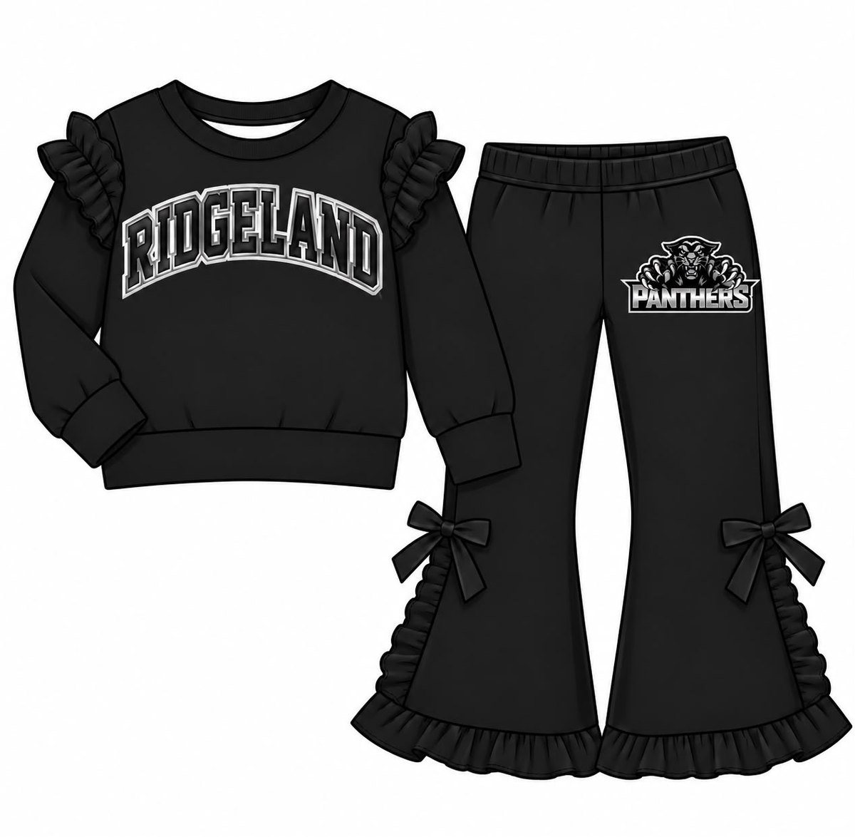 custom moq 5 mix size VICTORIA0107 Baby Girls Ruffle Outfit Long Sleeve Top And Bow Flare Pants Team Set