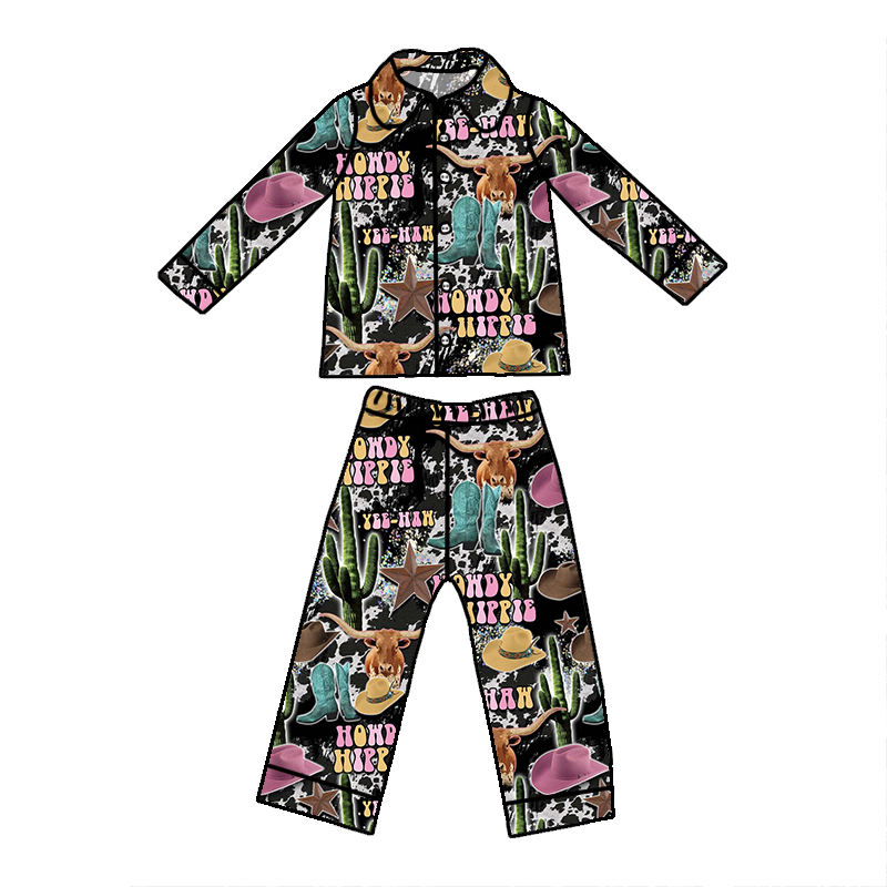 Custom moq 5 mix size milk silk summer baby boy clothes HOWDY long sleeve pants sets-25.8.15