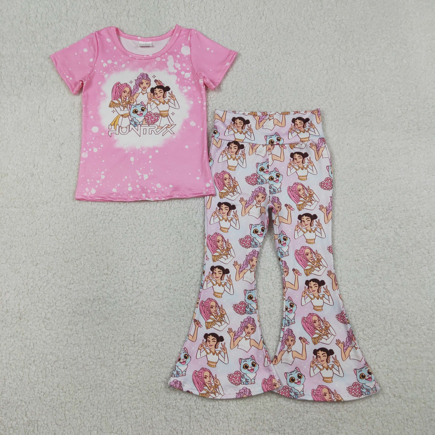 12/18m-14/16t RTS NO MOQ(In Stock) GSPO2247 kpop heart-shaped disco pink short-sleeved top and trousers set