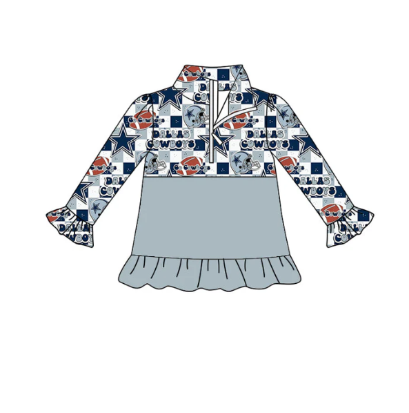 Deadline September 23 custom no moq eta 6-8weeks Gray Helmet Star Plaid Decorative Lace Cuff Zipper Pullover Top