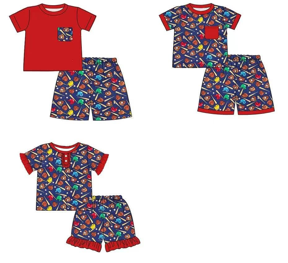 Custom summer baby girls clothes dinosaur short sleeve shorts set 3