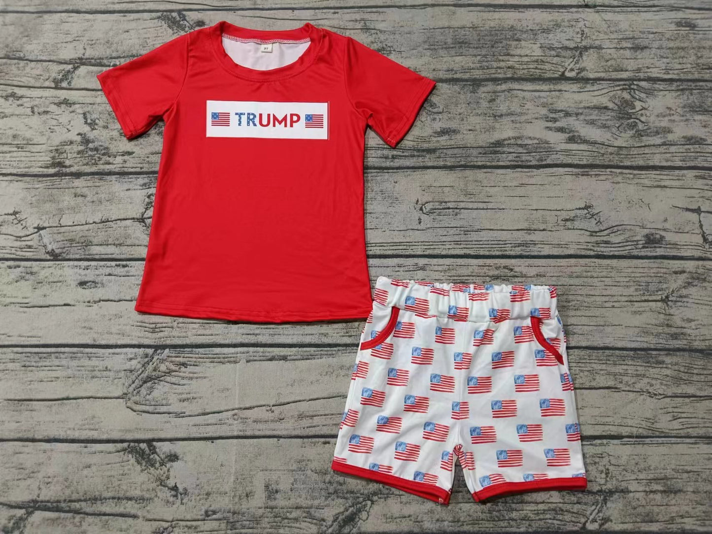 Custom moq 3 eta 6-7weeks Red flag pattern short-sleeved shorts suit