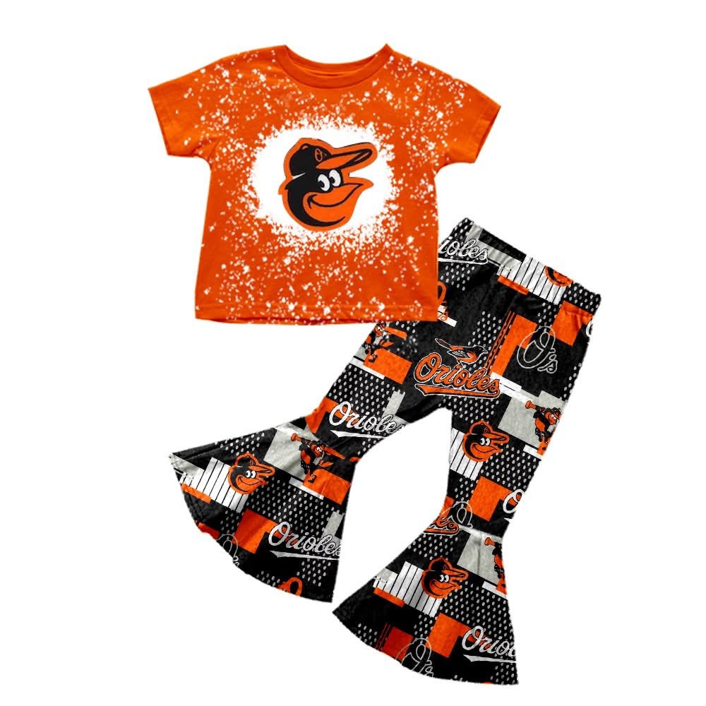 Custom moq 5 mix size milk silk eta 6-8weeks summer team orange baby girls clothes team short sleeve pants sets-25.7.15