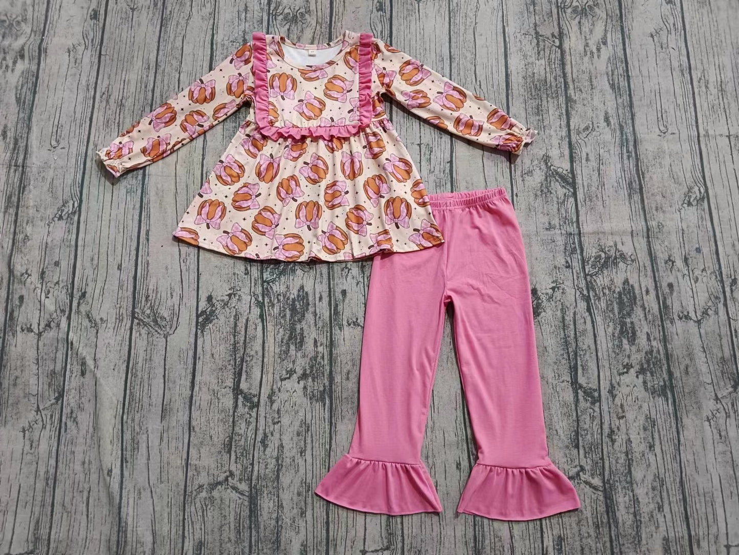 Custom moq 3 eta 6-7weeks baby girl clothes pumpkin halloween bow long-sleeved top and pants set-25.7.21