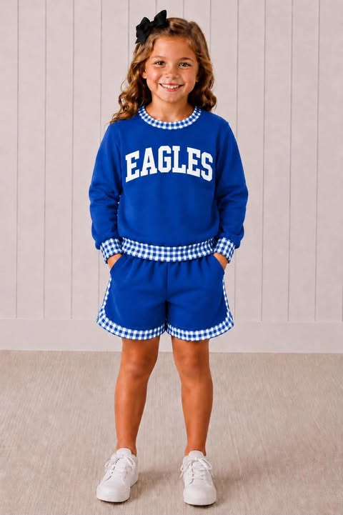 custom moq 5 mix size BM01 blue girls sets