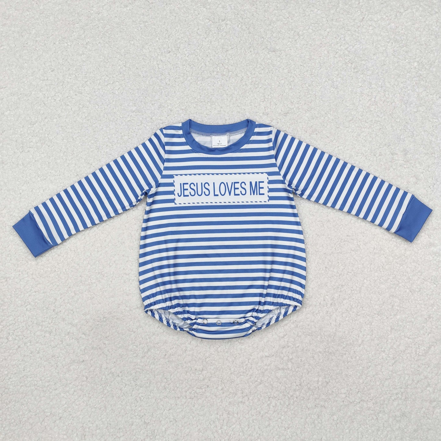 RTS NO MOQ(In Stock) jesus loves me striped blue long sleeve jumpsuit