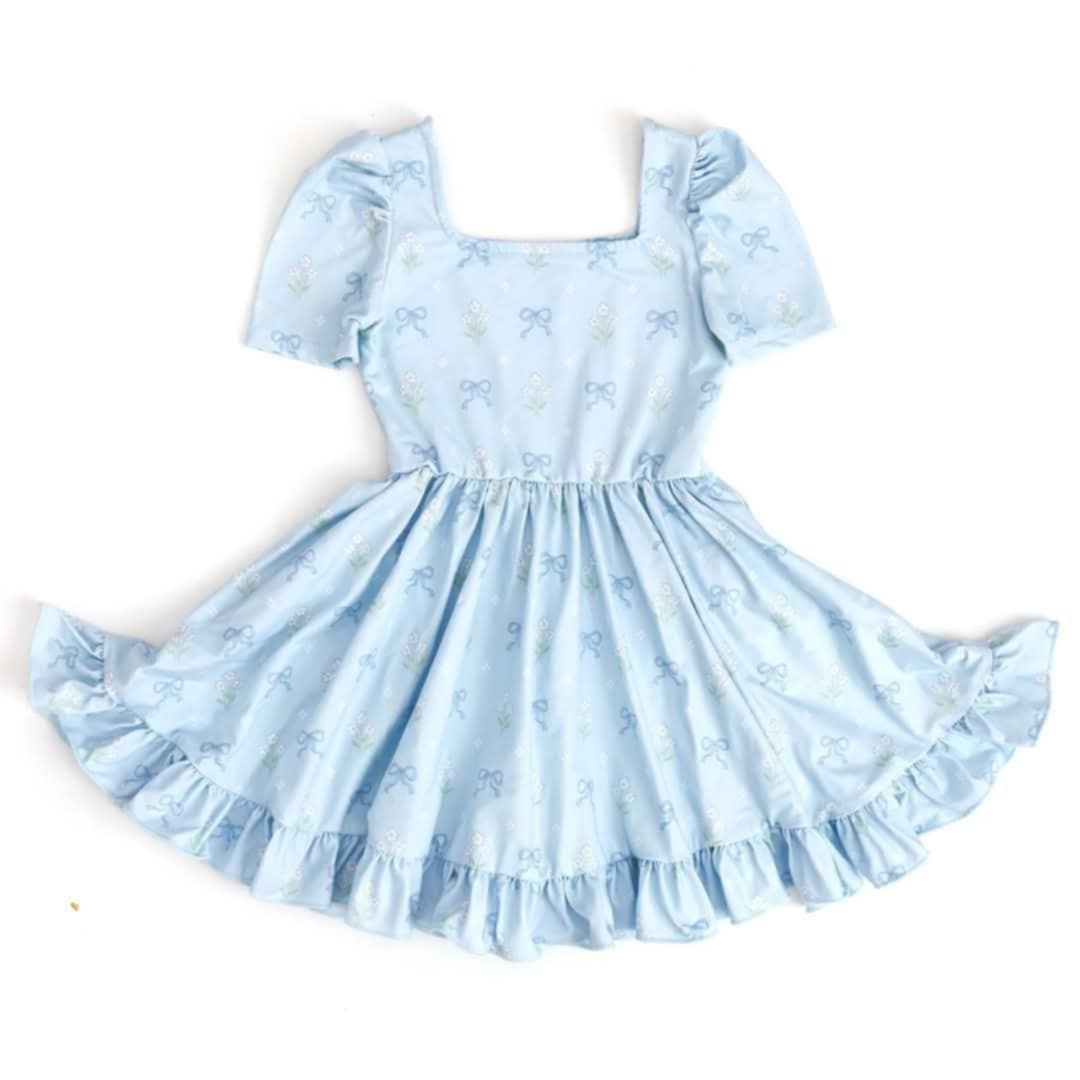 Custom moq 3 eta 6-7weeks baby girls summer dress Blue bow summer girl skirt
