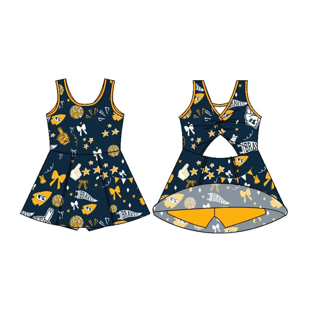 Custom moq 5 each style eta 6-7weeks baby girl clothes team bow sleeveless skirts dress-25.7.17