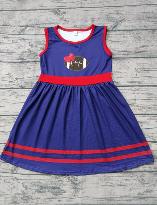 Custom moq 3 eta 6-7weeks Red and blue sleeveless dress with bow oval ball print