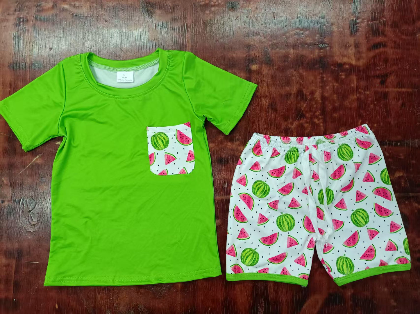 Custom moq 3 eta 6-7weeks baby boys clothes watermelon green short Sleeve shorts sets-25.5.8