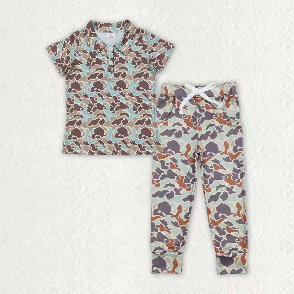 RTS NO MOQ(In Stock ) baby boys clothes camouflage short-sleeved pants sets