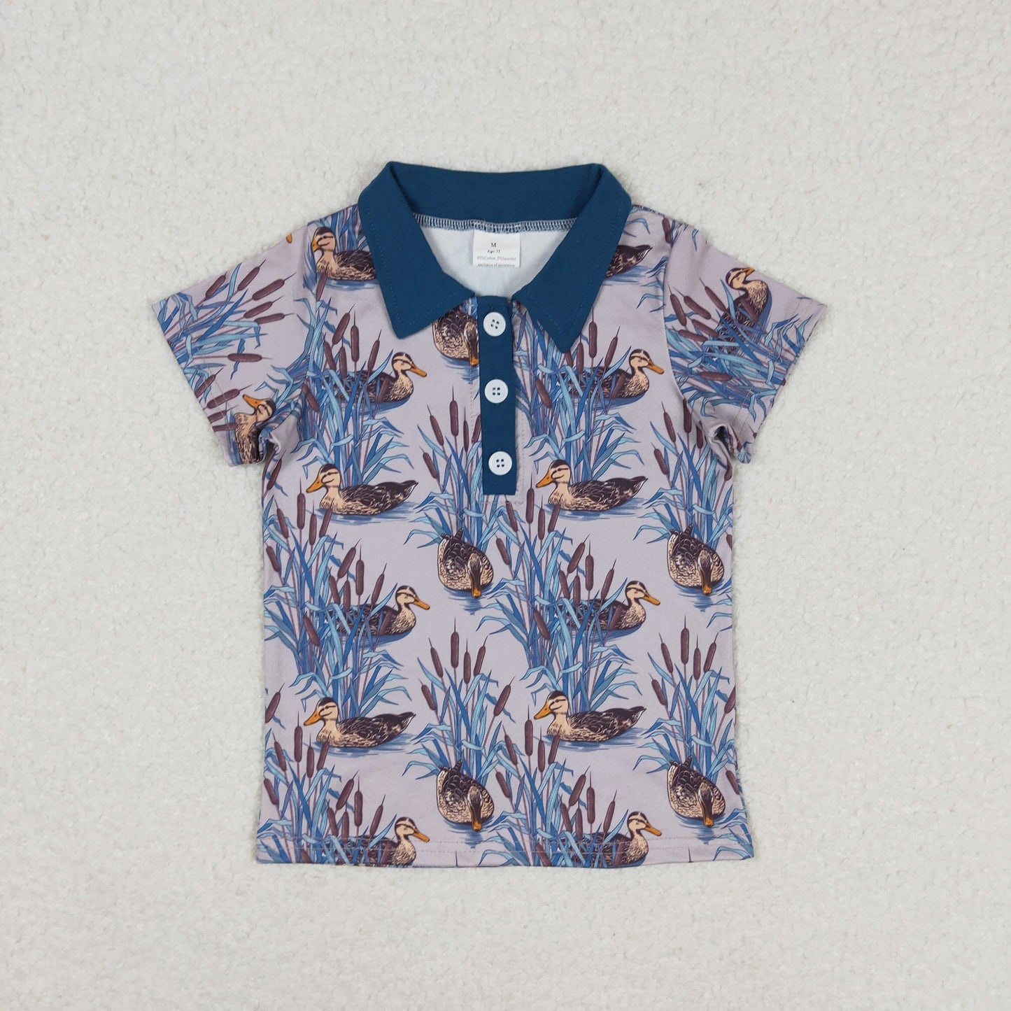 RTS NO MOQ(In Stock) BT0536 Duck Pu stick blue button collar short-sleeved top