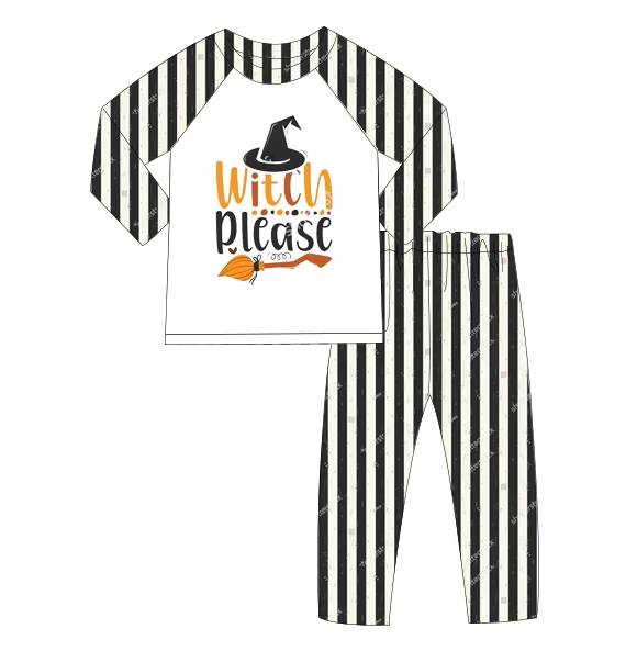 Custom moq 5 mix size milk silk summer teams baby girl clothes halloween Witch long sleeve pants sets-25.8.7