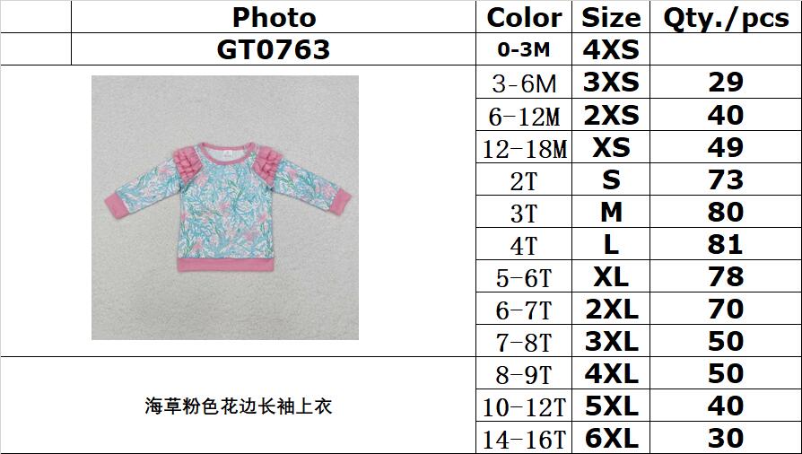 RTS NO MOQ ETA 5/7days Arrived GT0763 Seagrass pink lace long-sleeved top