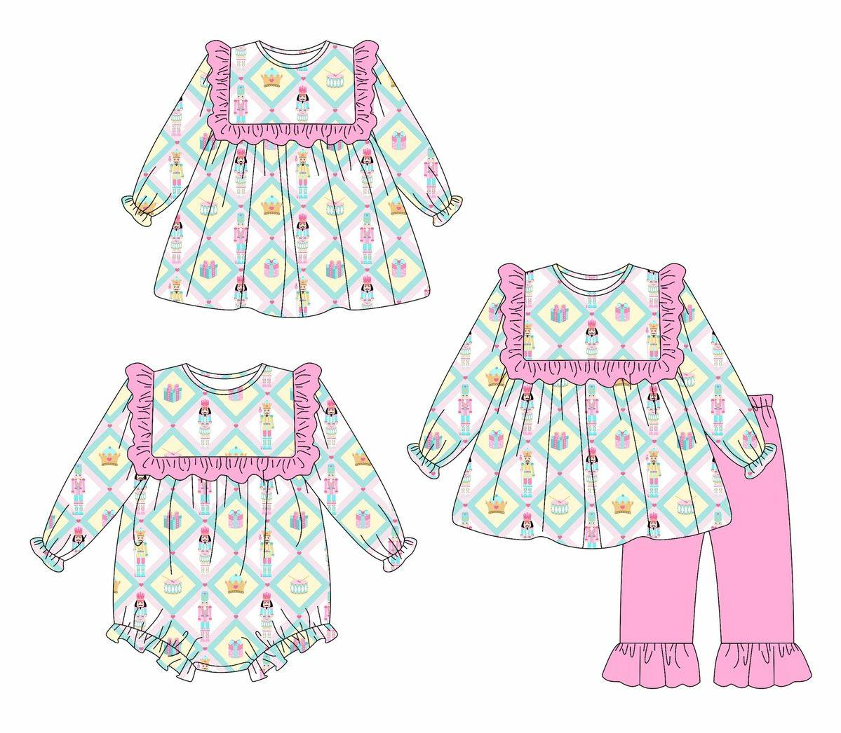 Custom moq 5 each style eta 6-7weeks baby girl clothes Christmas long sleeve pants sets and romper and dress -25.8.25