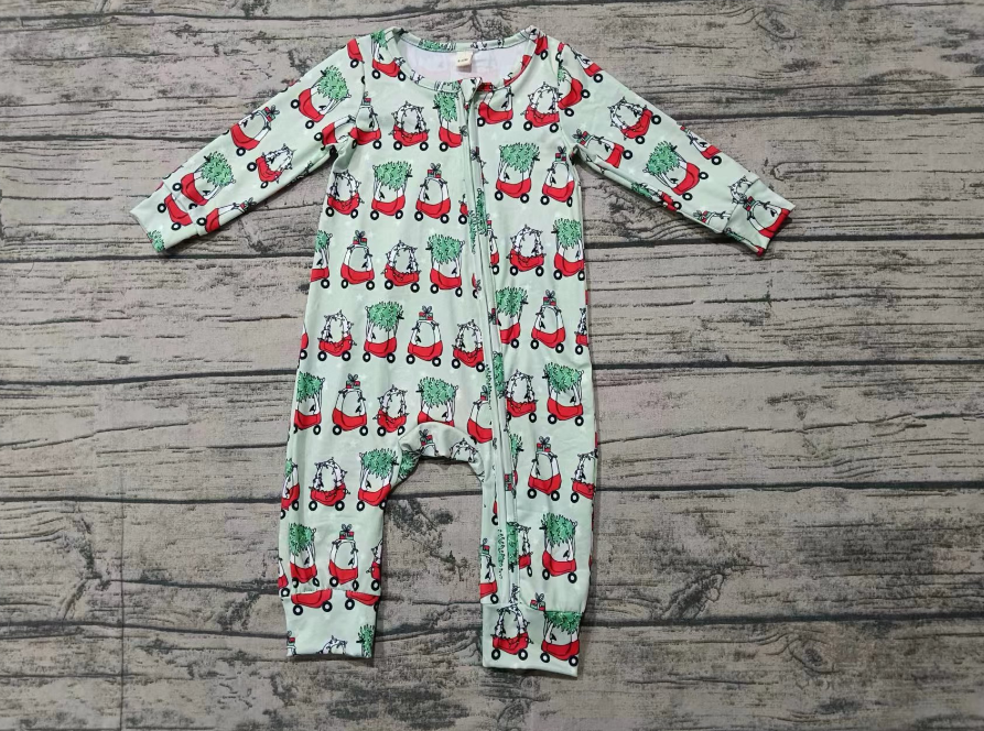 Custom moq 3 eta 6-7weeks Christmas luggage cart mint green long zip-up romper
