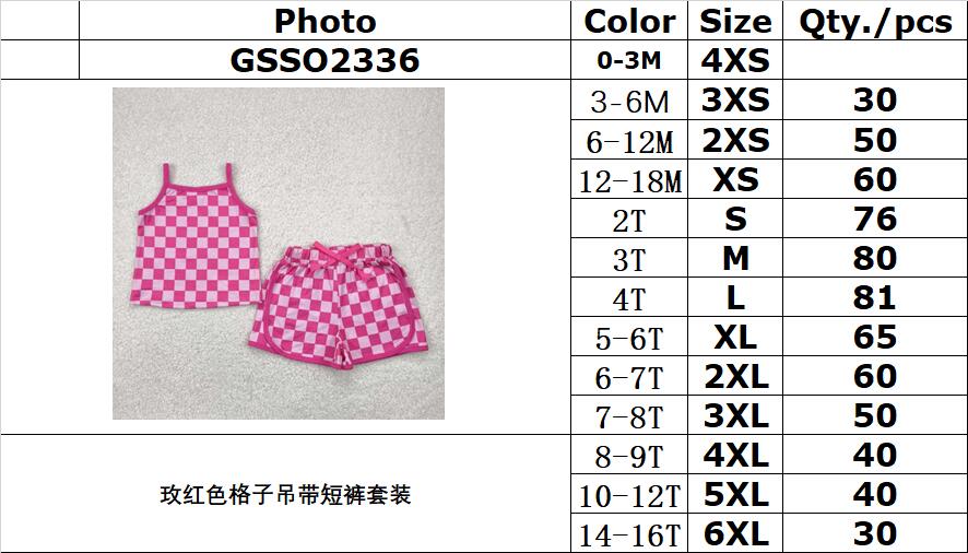 RTS NO MOQ GSSO2336 Rose red plaid suspender shorts set