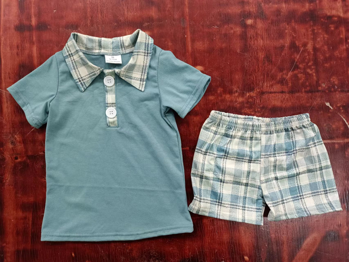 Boys shirt cotton top and shorts set teal