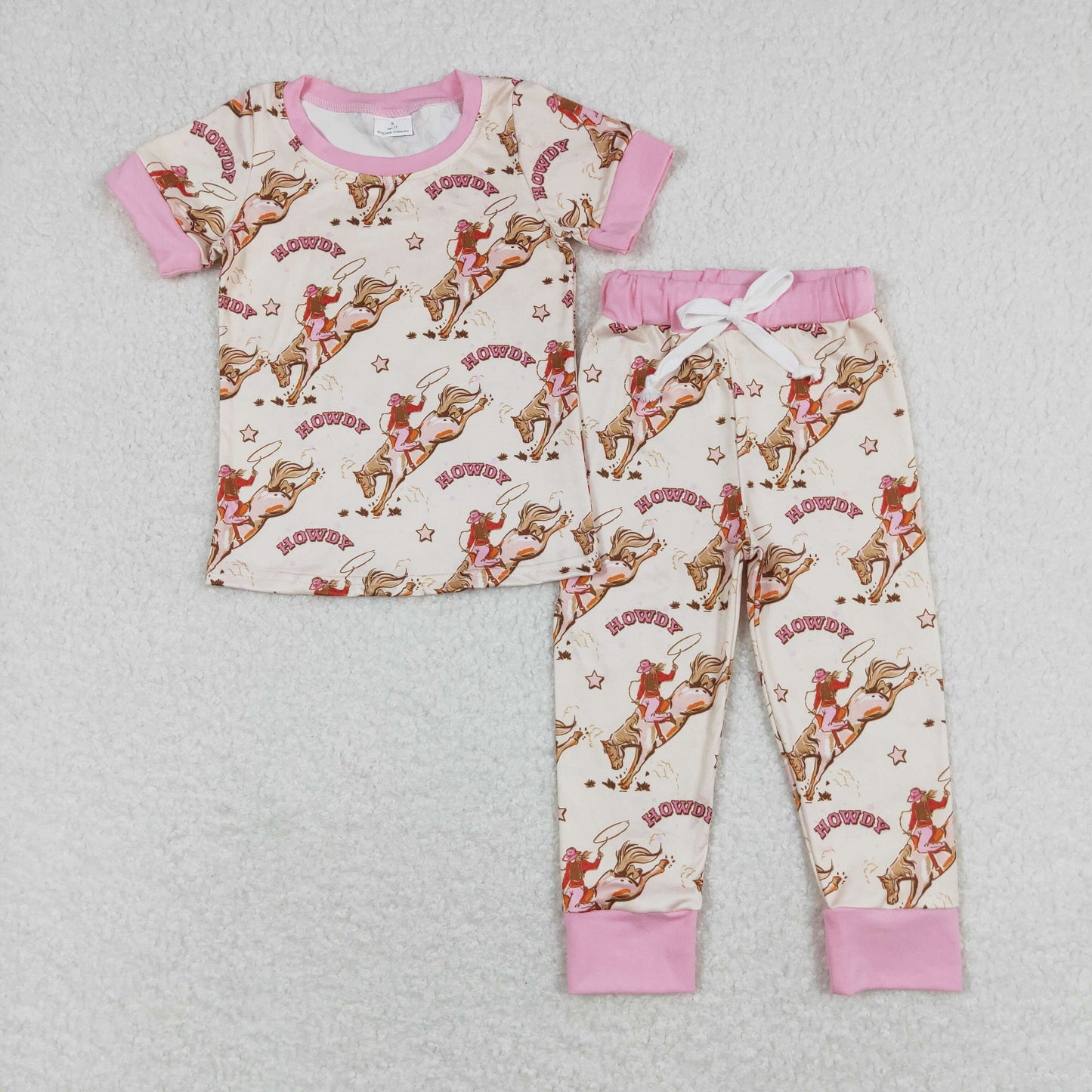 rts no moq GSPO1488 Howdy riding pink edge short-sleeved trousers pajama set