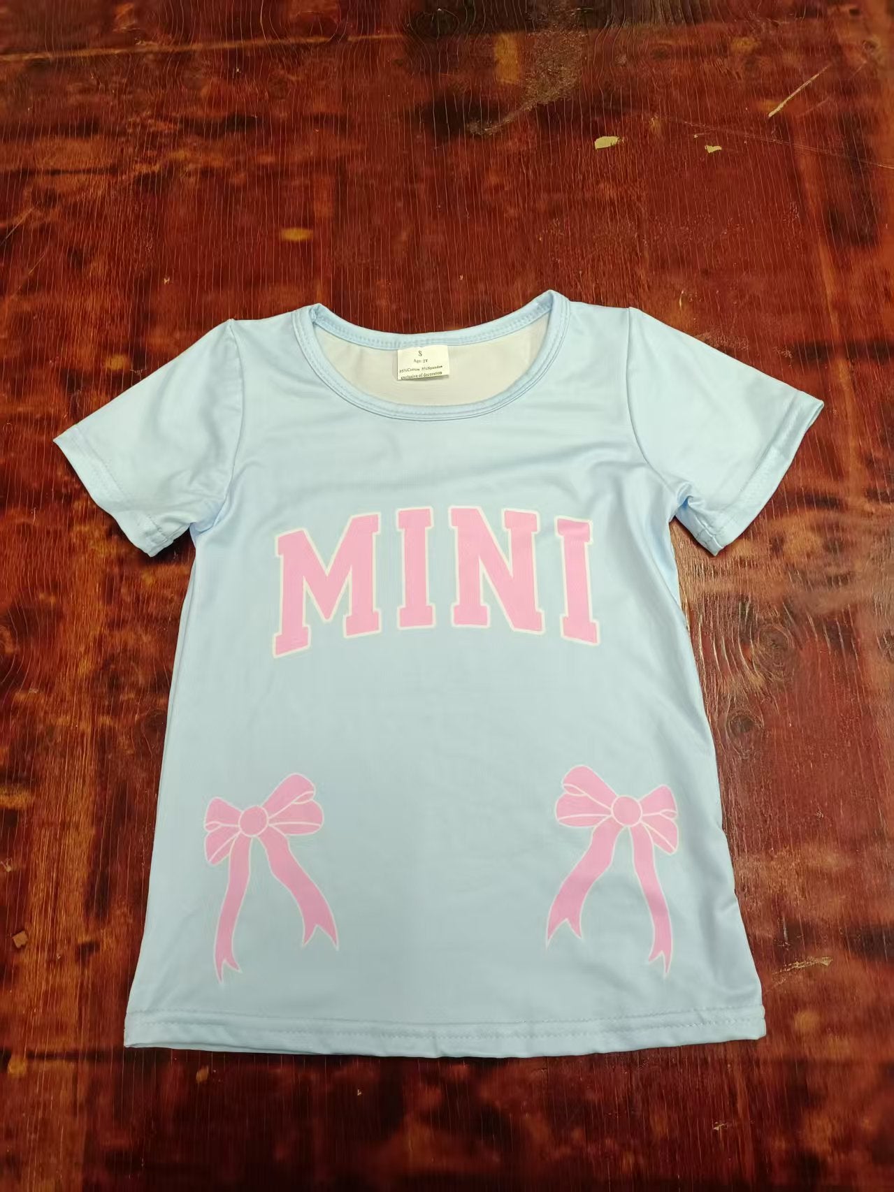 Custom moq 3 eta 6-7weeks baby girl clothes MINI bow short sleeve shirt
