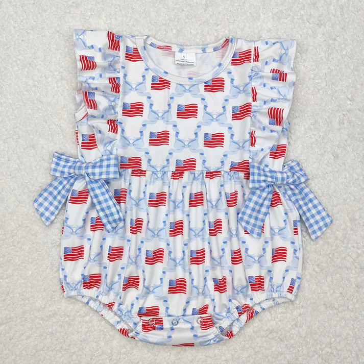 RTS baby girls clothes 4th of july short Sleeve dress romper