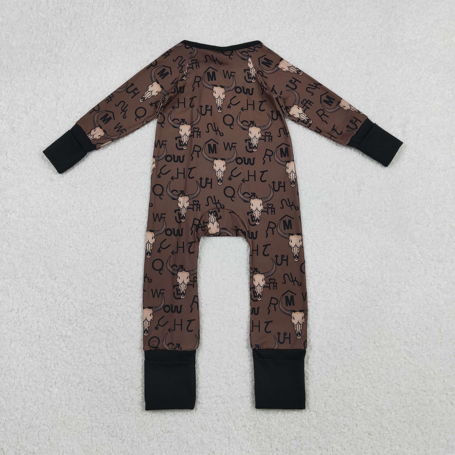 RTS NO MOQ(In Stock ) Character Mountain Bull Head Brown Zipper Long-Sleeved Bodysuit
