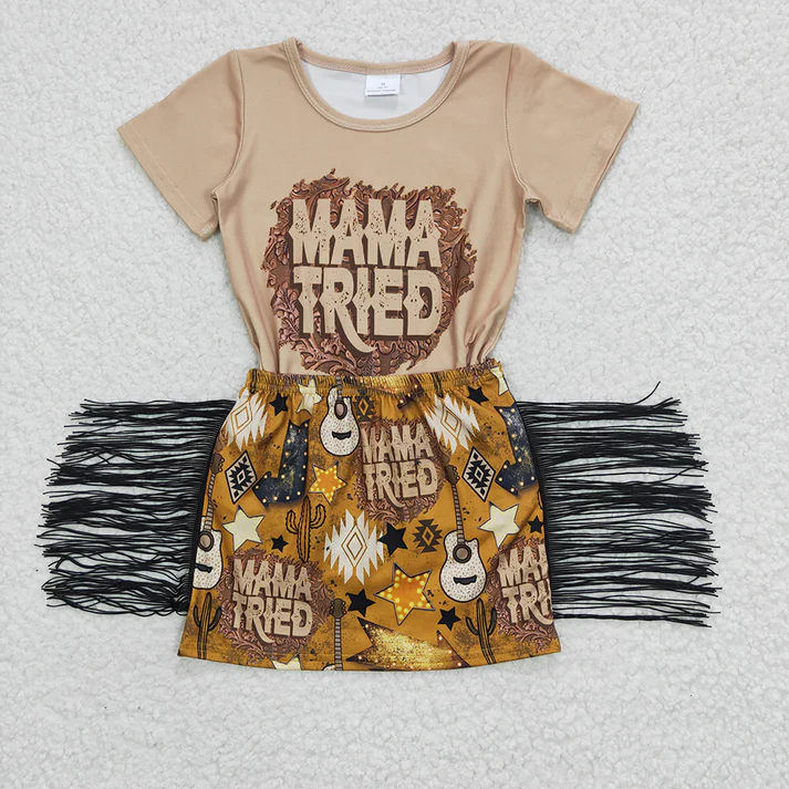 RTS NO MOQ Baby girl clothes tassel Short Sleeve shorts Suit