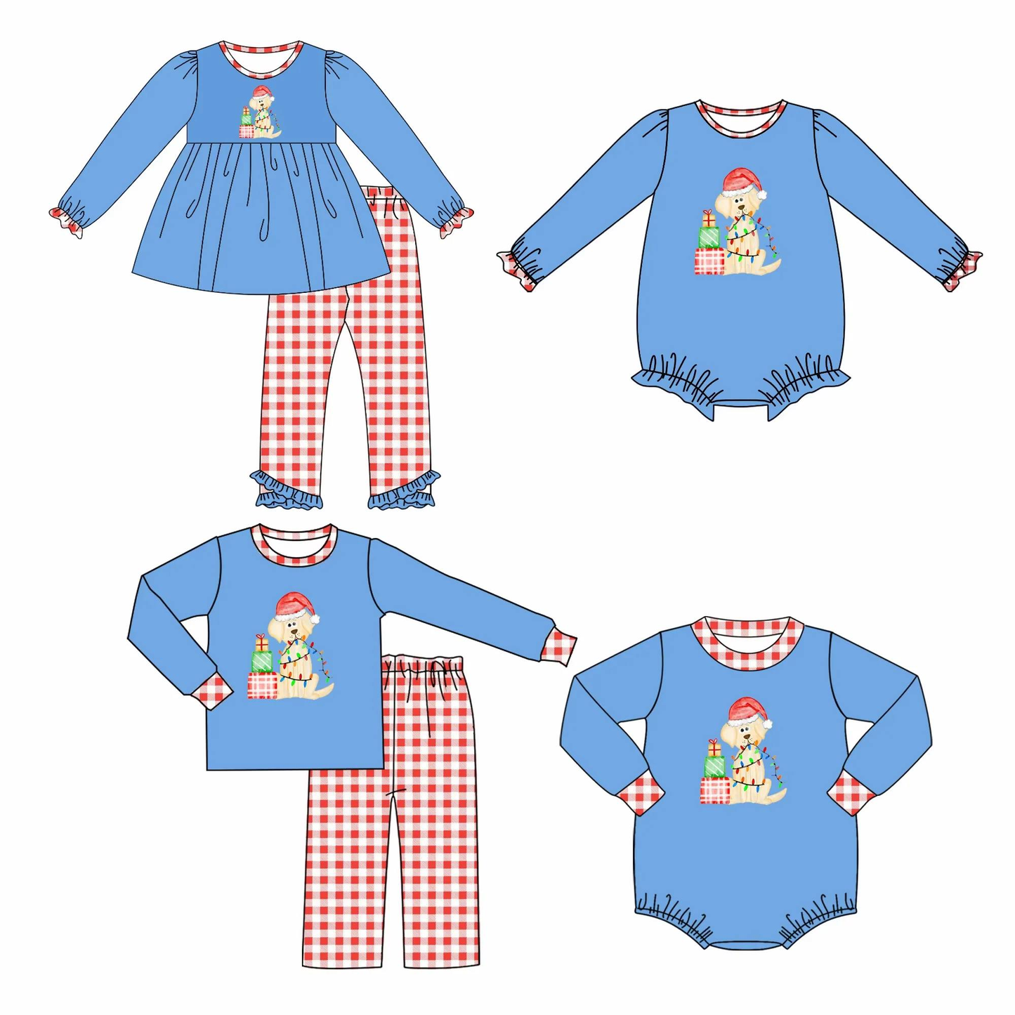 Custom moq 5 each style eta 6-7weeks baby girl clothes Christmas blue long sleeve pants sets 2 and romper 2-25.7.29