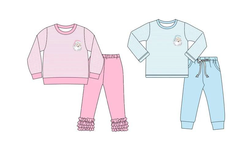 Custom moq 5 mix size milk silk summer baby girl clothes Christmas long sleeve pants sets 5-25.8.9
