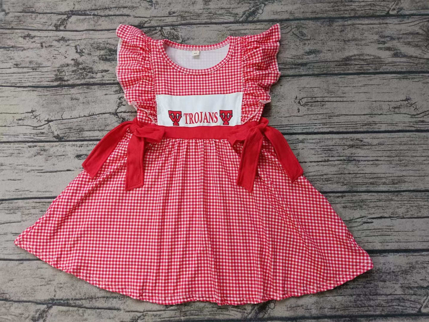 custom moq 5 eta 4-6weeks summer girls team red grid flying sleeve skirt dress