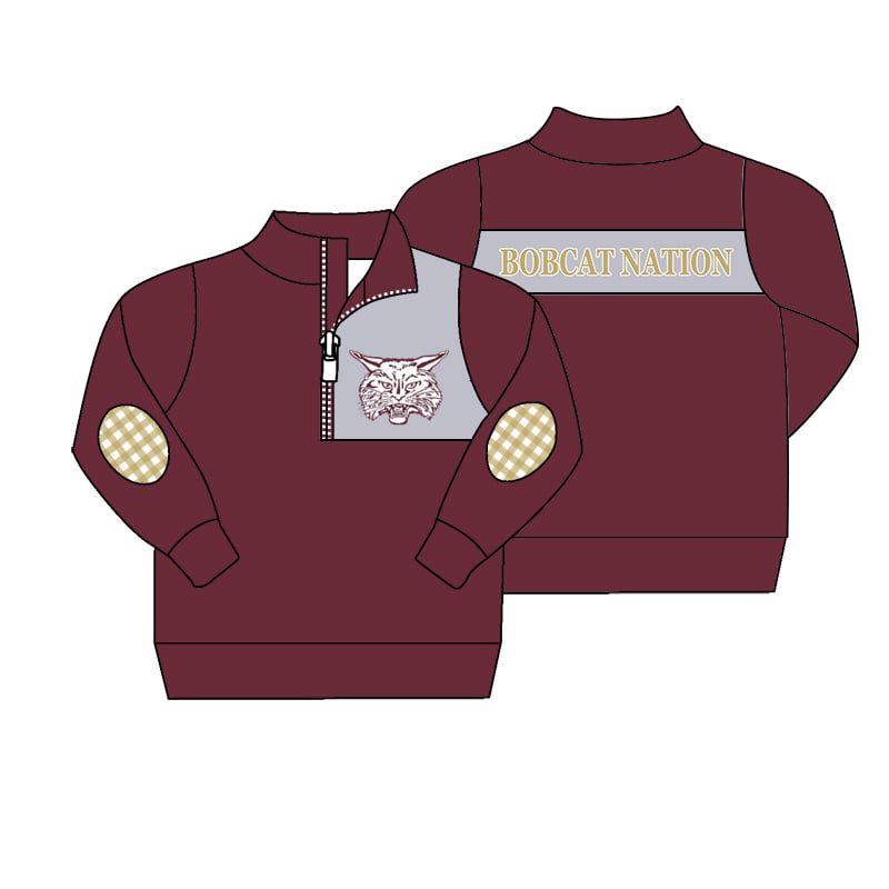 Deadline August 29custom no moq eta 6-8weeks bobcat Long Sleeve Maroon Zip-Up Sweatshirt(复制)