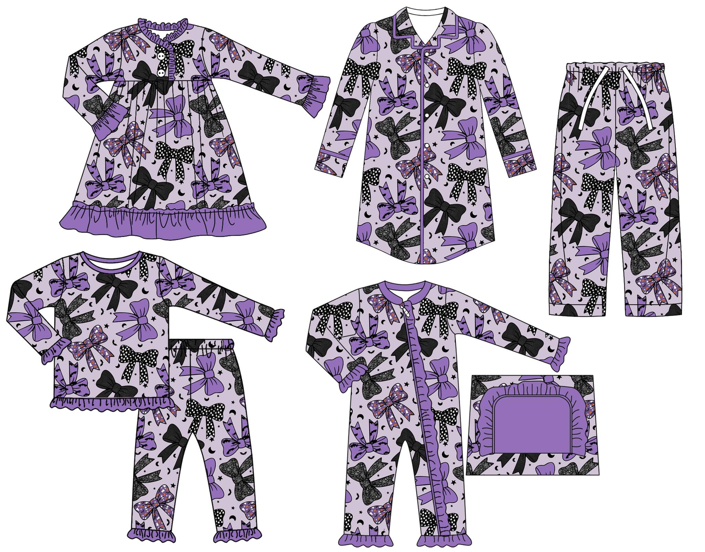 Custom moq 5 each style eta 6-7weeks baby girl bow long sleeve pants sets and adult top and adult pants and romper and dress-25.7.14