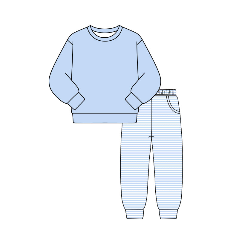 custom moq 5 mix size LHGNDN0108 Toddler Girls Solid Long Sleeve Top Stripe Jogger Pants Set Pocket Casual Outfit