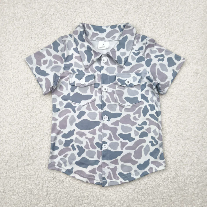 RTS NO MOQ baby boys clothes camouflage short-sleeved tops