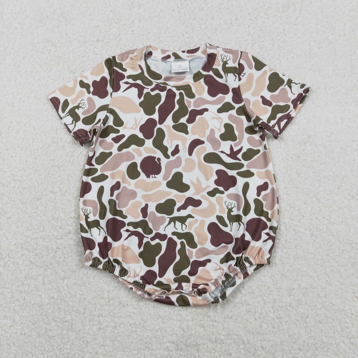 RTS NO MOQ(In Stock) SR3451 Mama's Boy Duck and Puppy Camouflage Short-Sleeve Jumpsuit