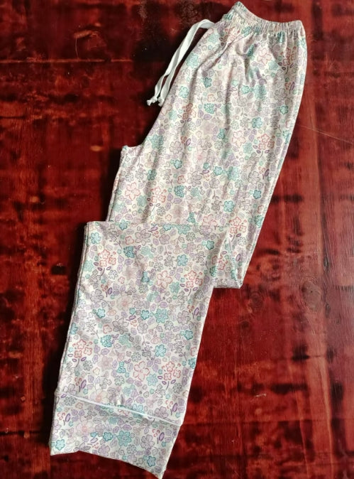 Custom moq 3 eta 6-7weeks Adult straight-leg drawstring trousers with light blue floral pattern